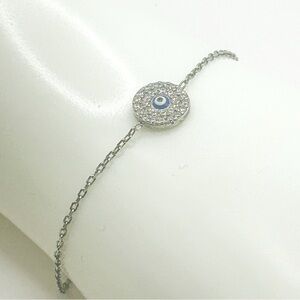 NWOT Sterling Silver Rhodium Plated  Evil Eye Amulet Bracelet 6" with 1" ext
